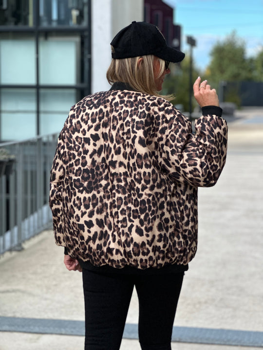 Parka court réversible Noir/leopard