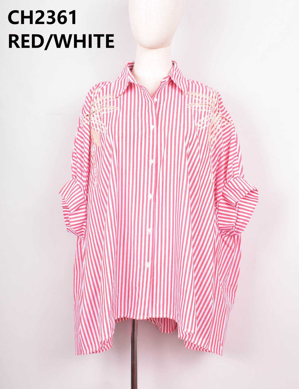 Chemise rose rayé brodé palmier