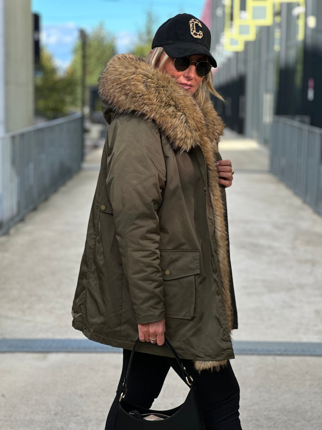 Parka Kaki capuche Fourrure Olivia