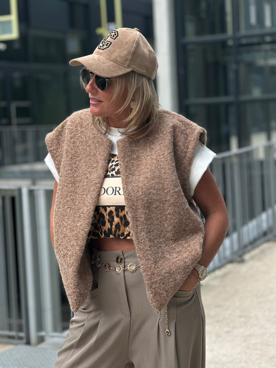 Gilet lainer sans manches camel