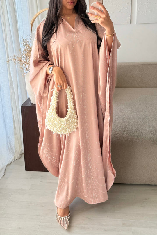 Robe abaya strass Rose / N08