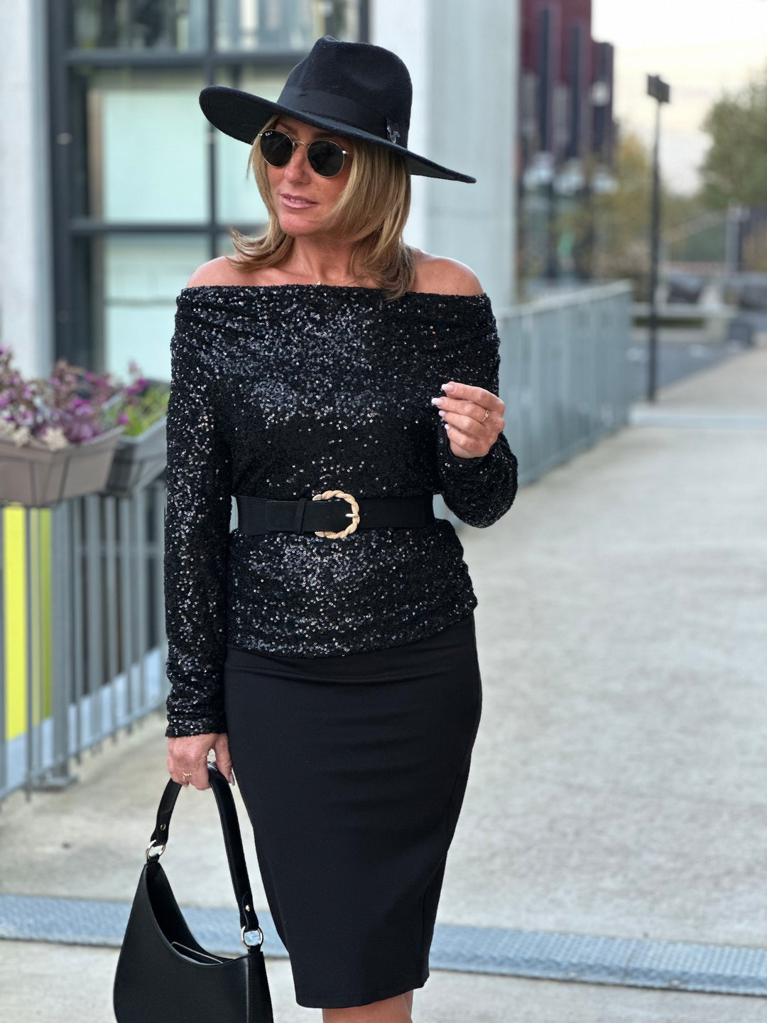 Top sequin col drapé Noir/ Ch520