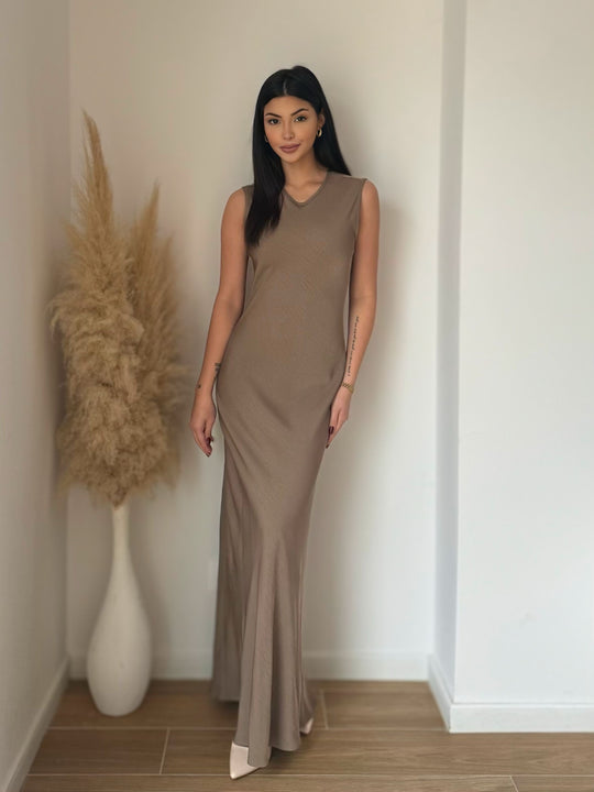 Robe longue simple Lucie Taupe/ Pn267