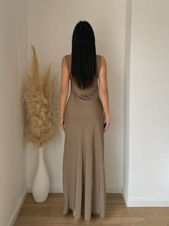 Robe longue simple Lucie Taupe/ Pn267