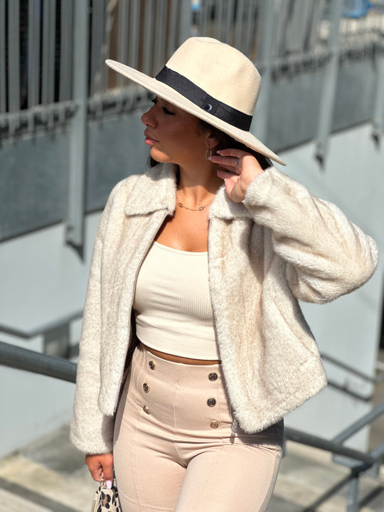 Veste fourrure court Saly beige