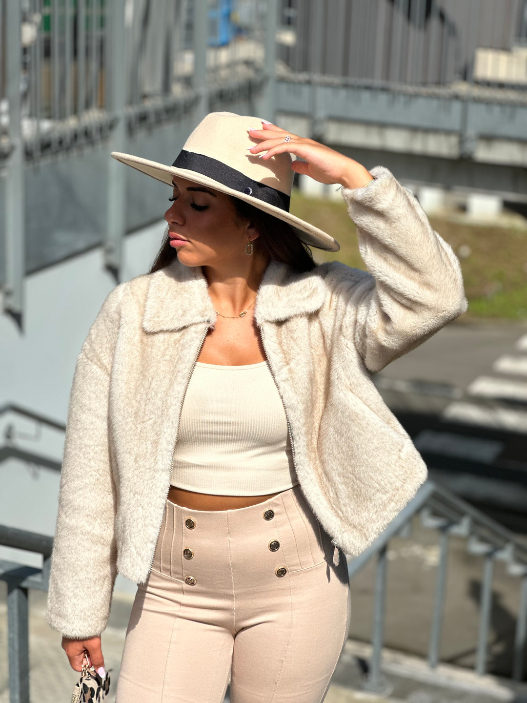 Veste fourrure court Saly beige