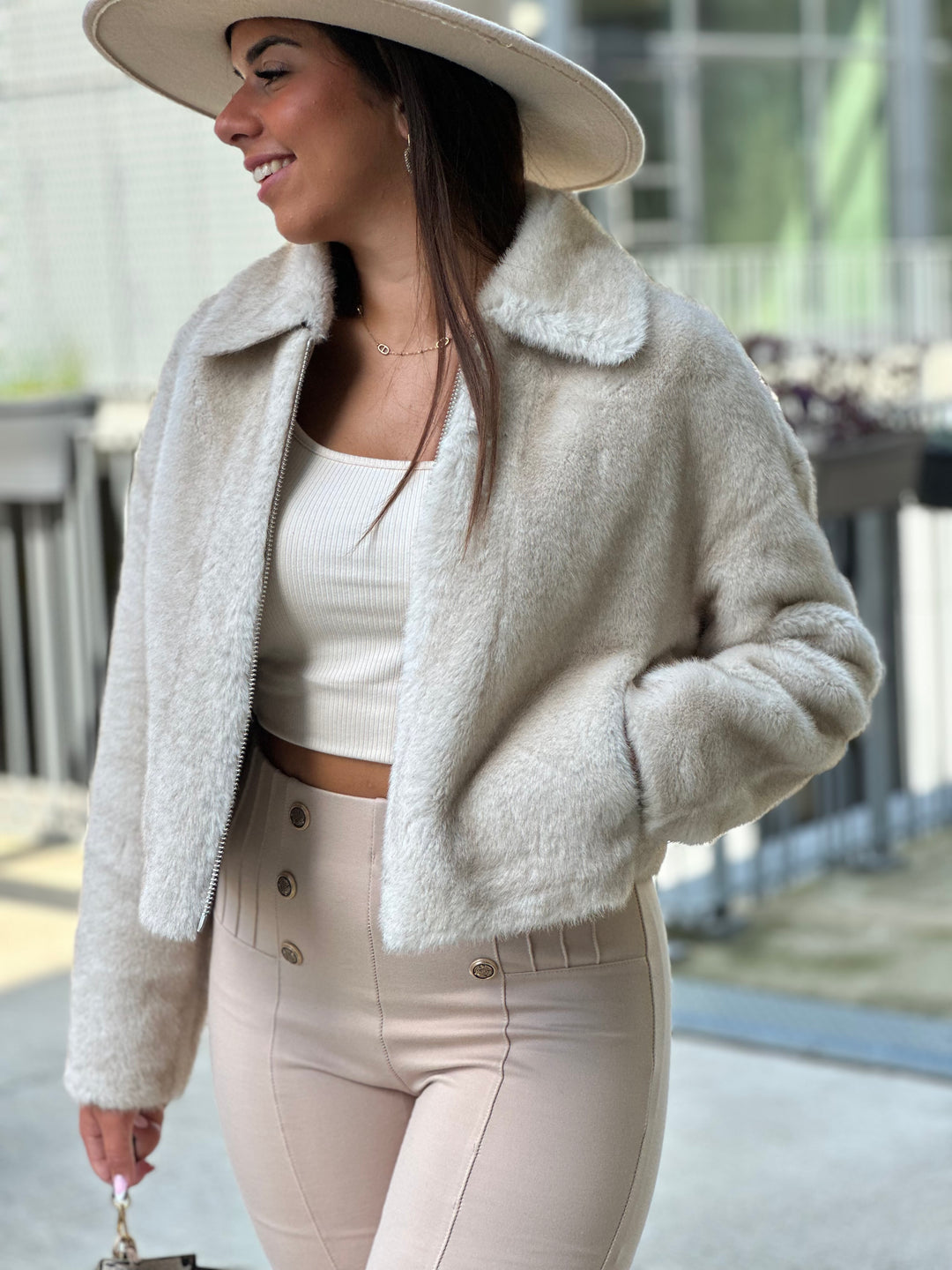 Veste fourrure court Saly beige