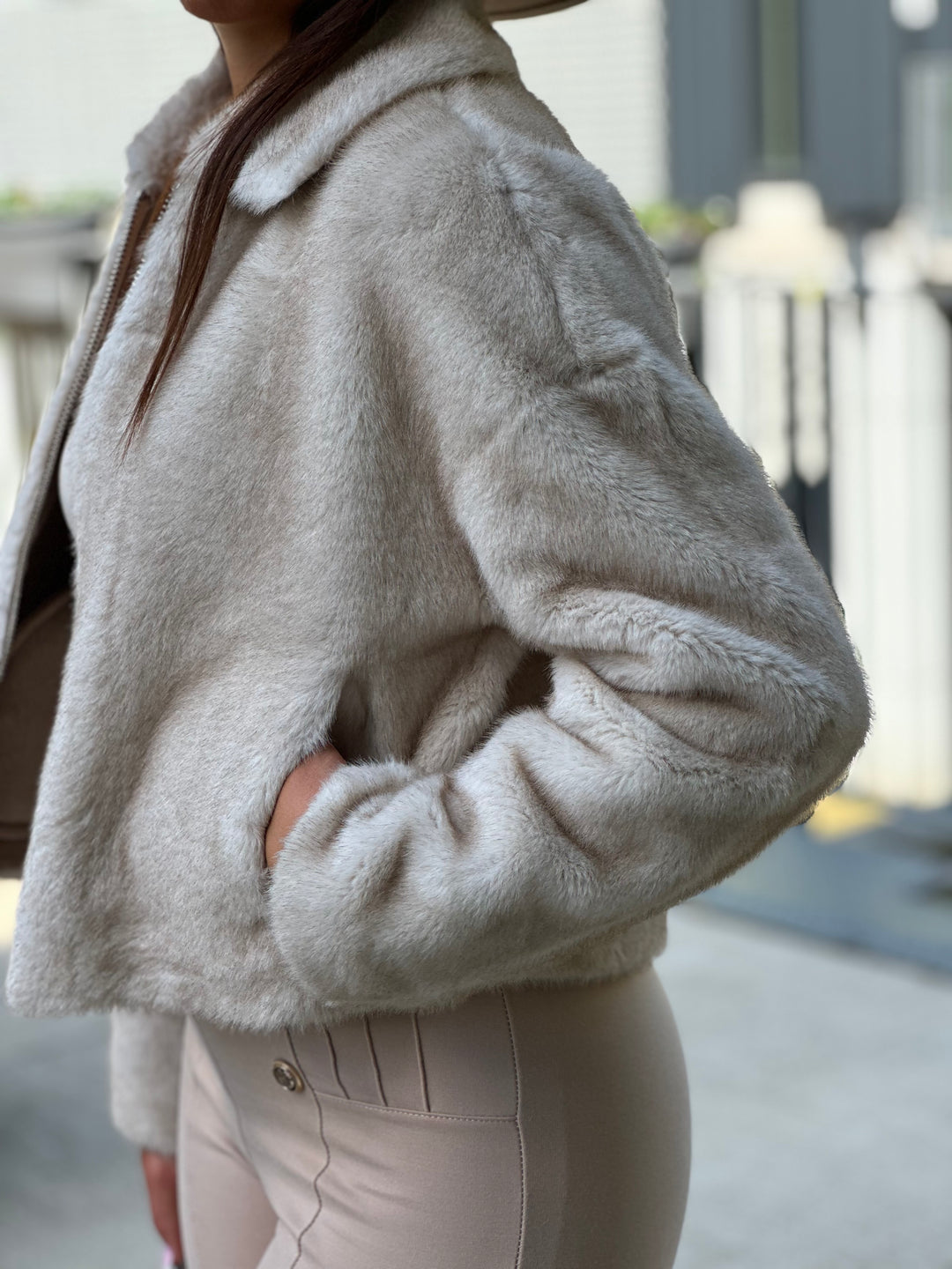 Veste fourrure court Saly beige