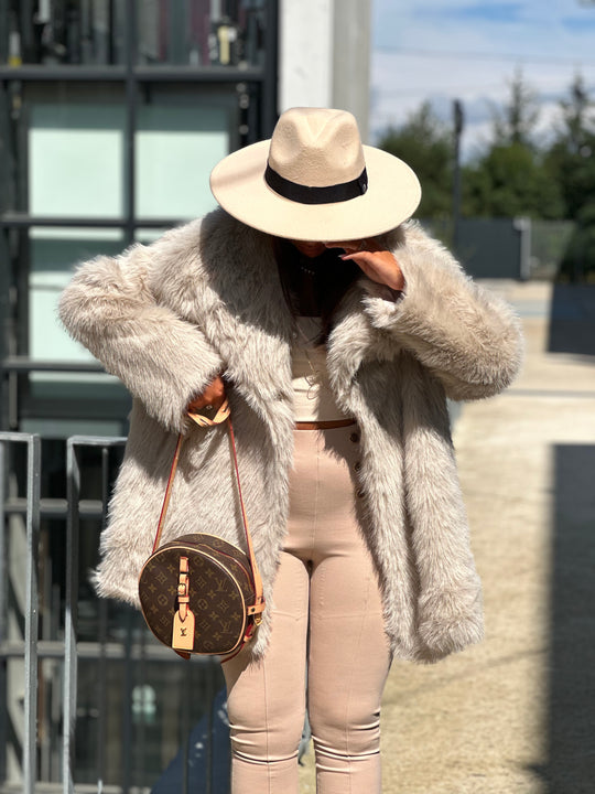 Manteau fourrure mi longue Soso Beige