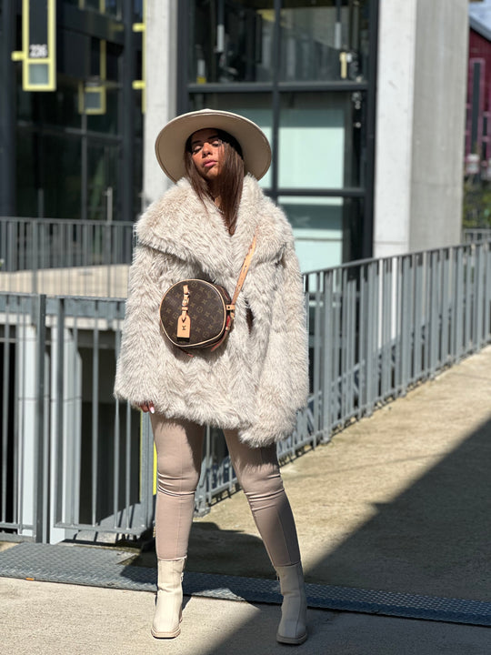 Manteau fourrure mi longue Soso Beige