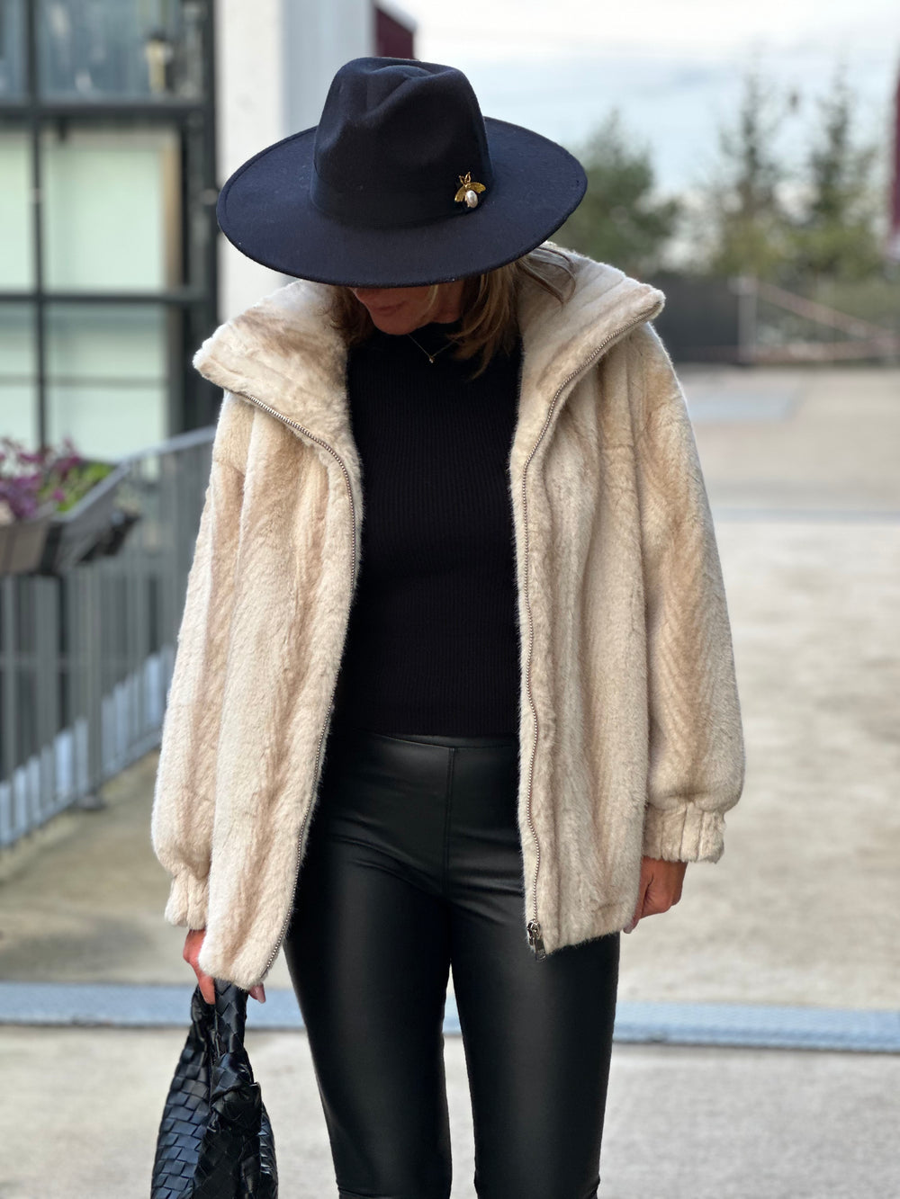 Manteau fourrure beige