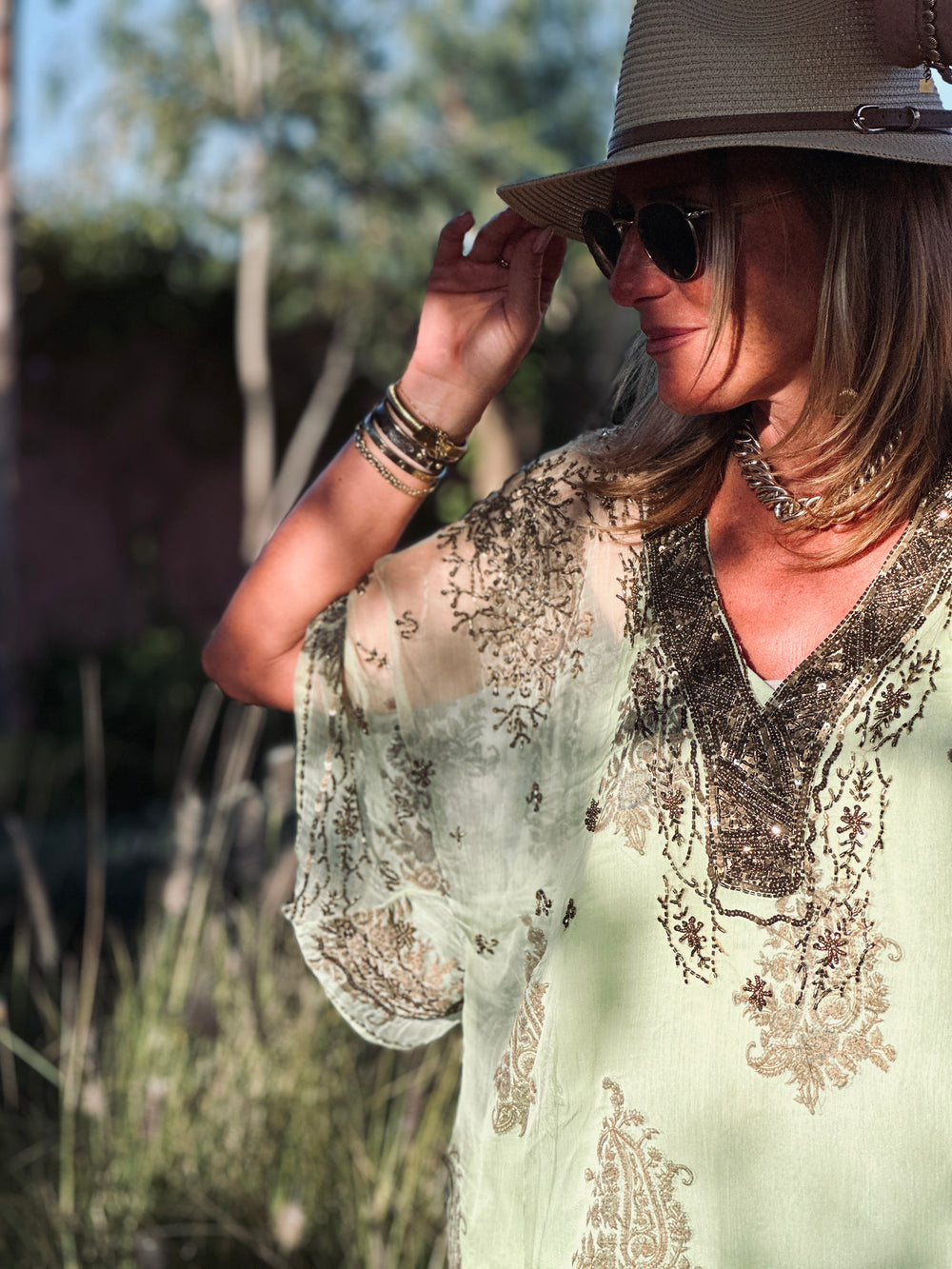 Blouse vert aux perles/1702