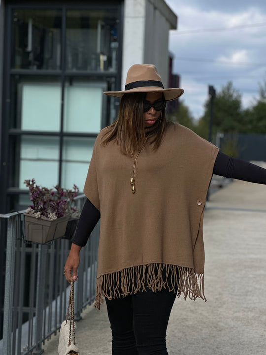 PULL CAPE FRANGE SOPHIE CAMEL