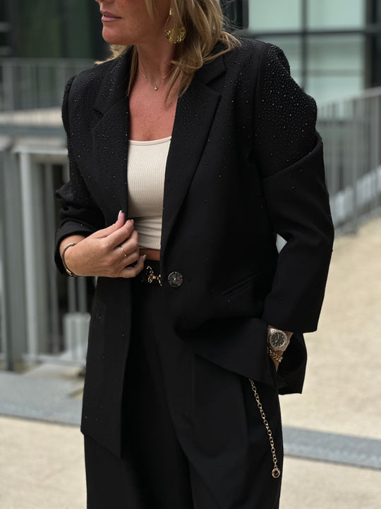 Blazer droit strass Sonia en Noir