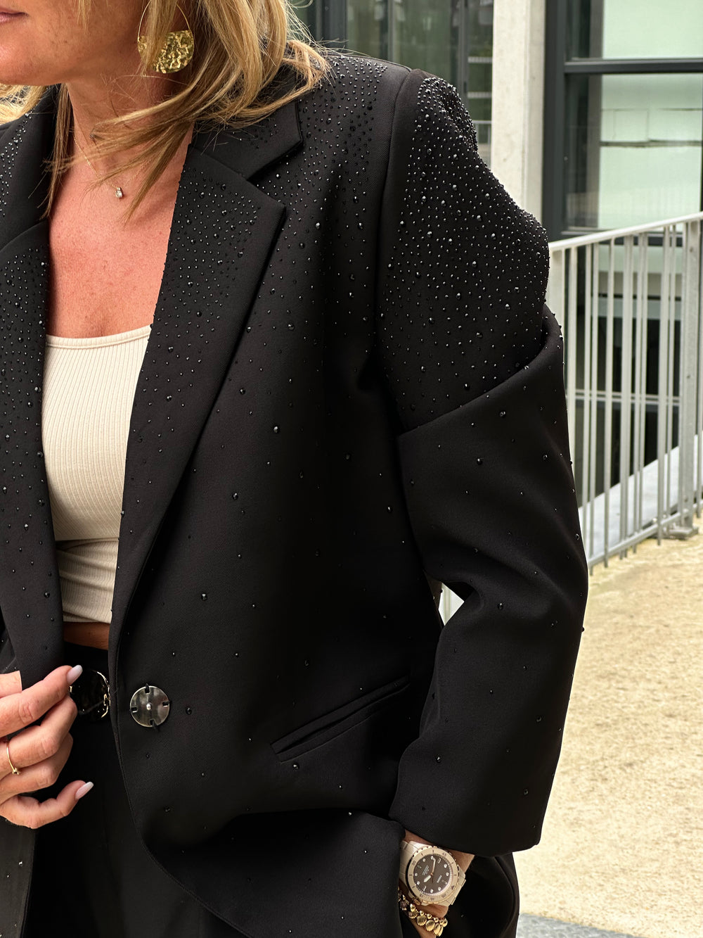 Blazer droit strass Sonia en Noir