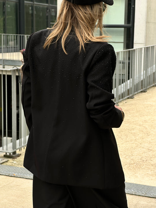 Blazer droit strass Sonia en Noir