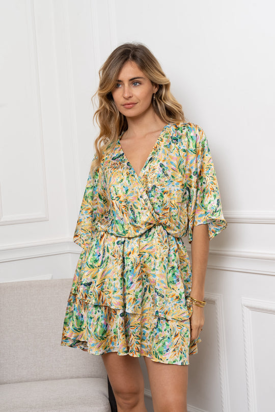 Robe été satin volant Vert