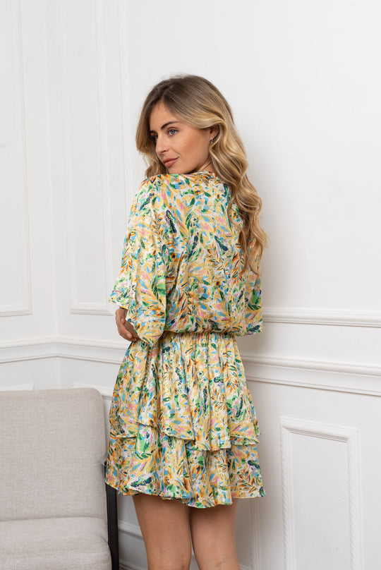 Robe été satin volant Vert