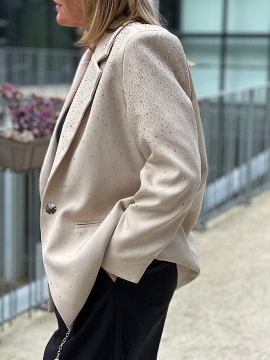 Blazer droit strass Sonia en beige