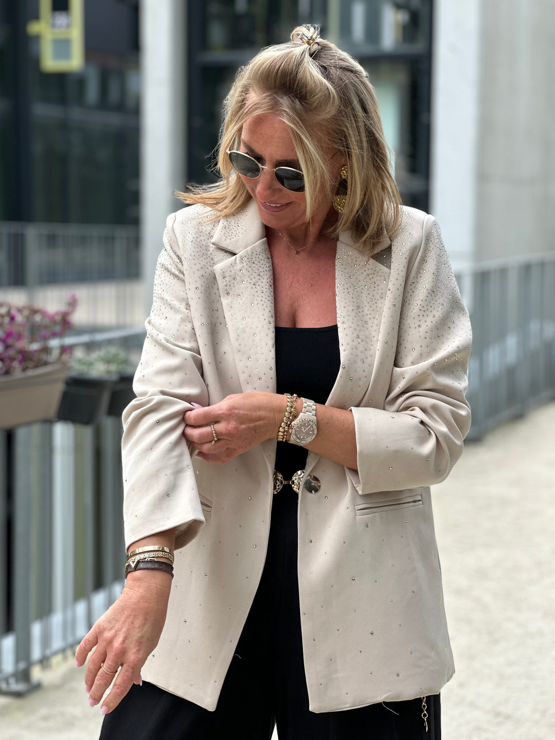 Blazer droit strass Sonia en beige