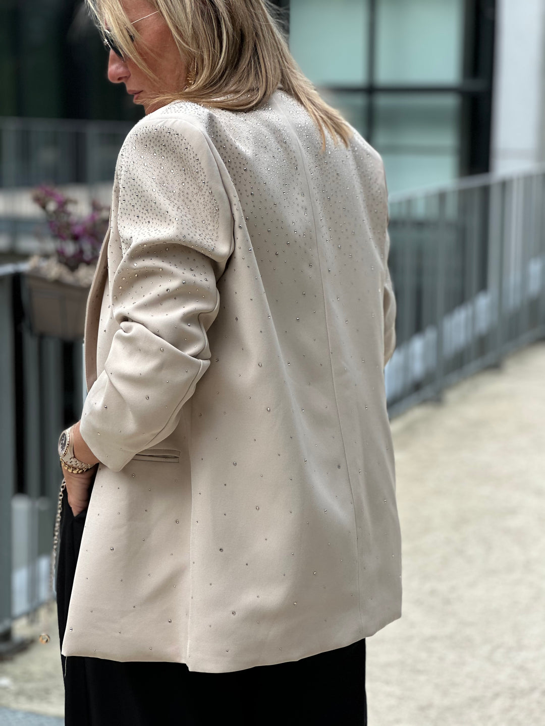 Blazer droit strass Sonia en beige