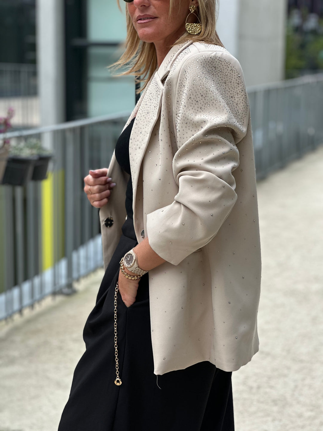 Blazer droit strass Sonia en beige