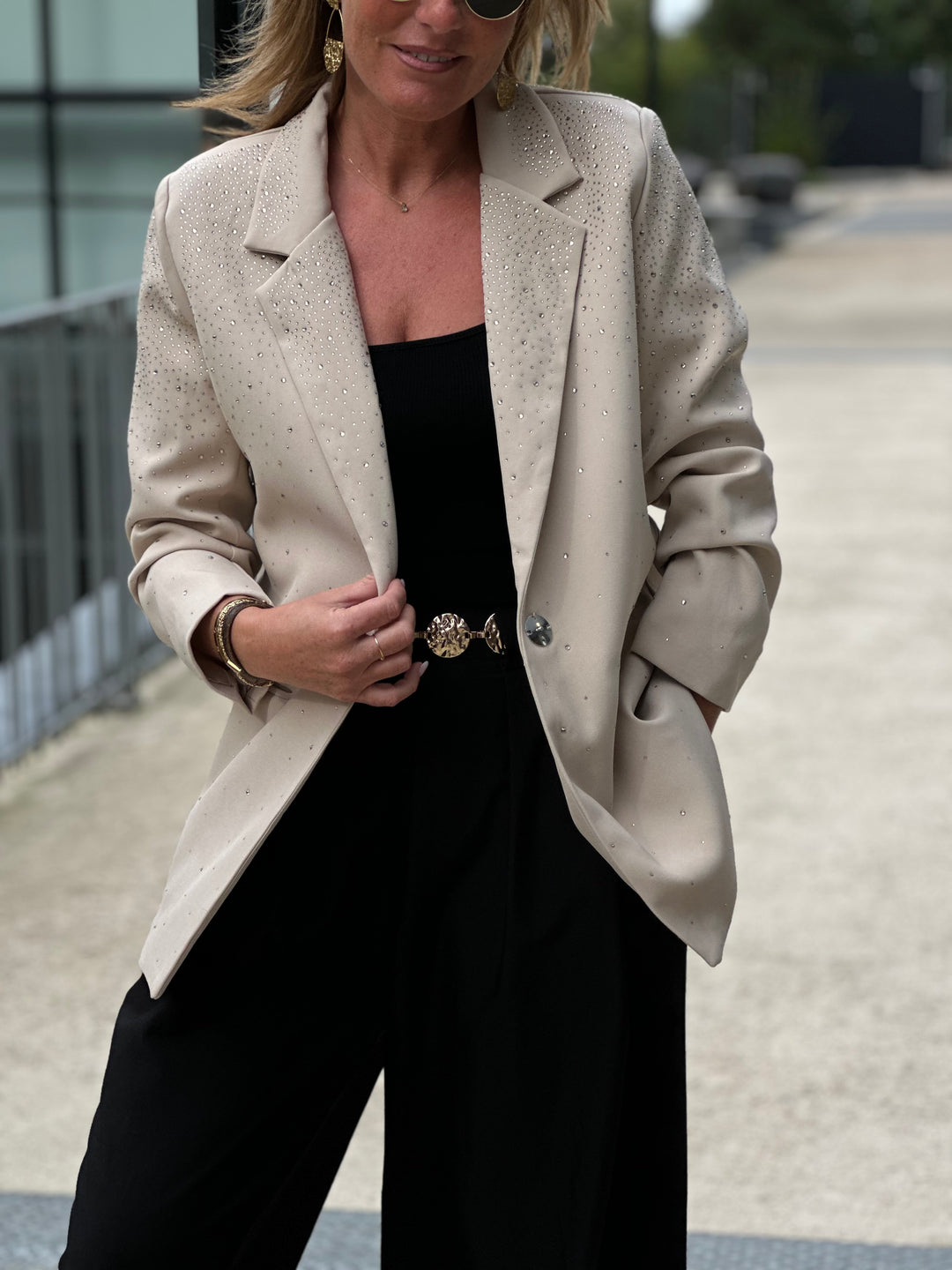 Blazer droit strass Sonia en beige