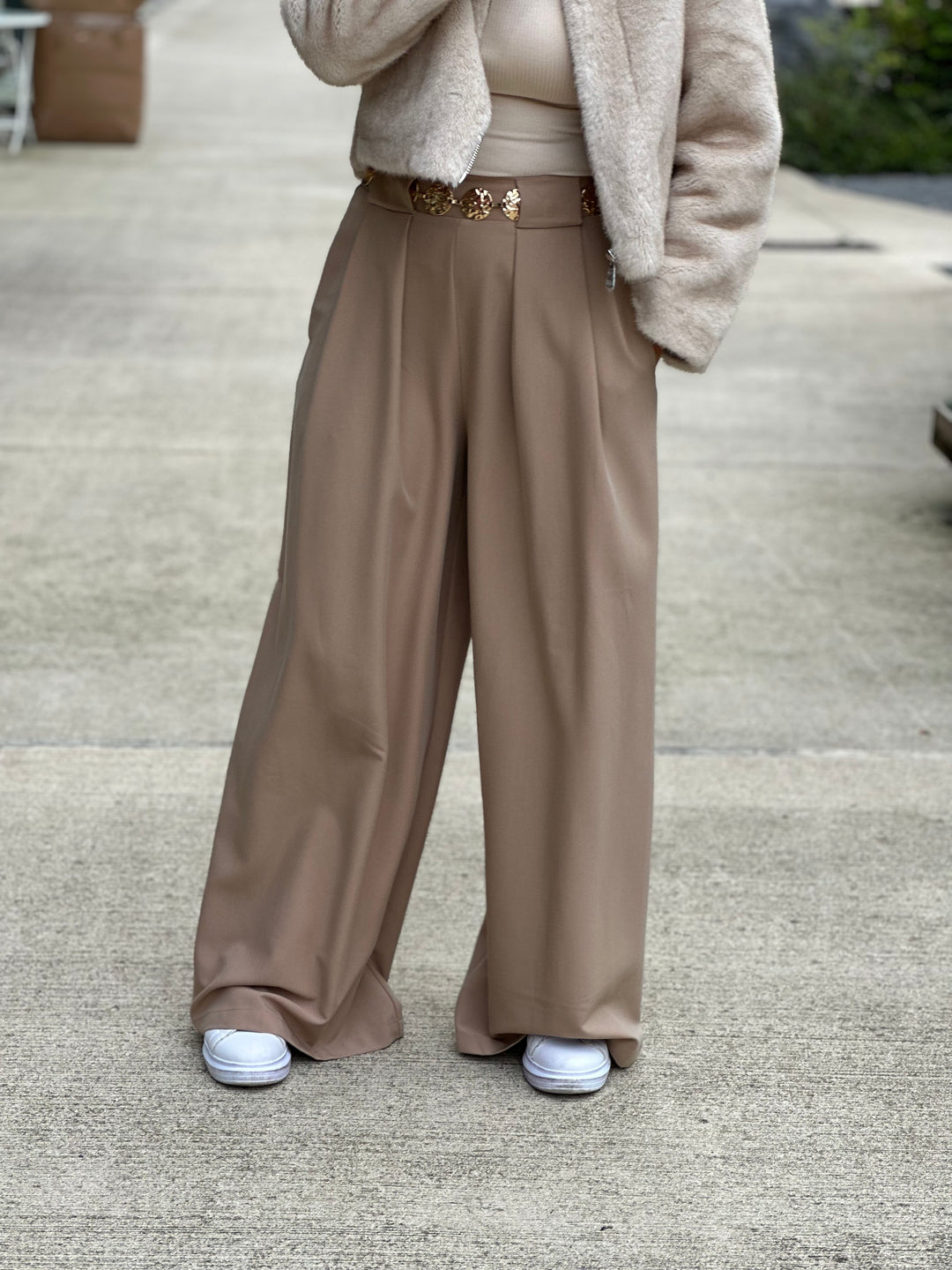 Pantalon palazzo pince Camel