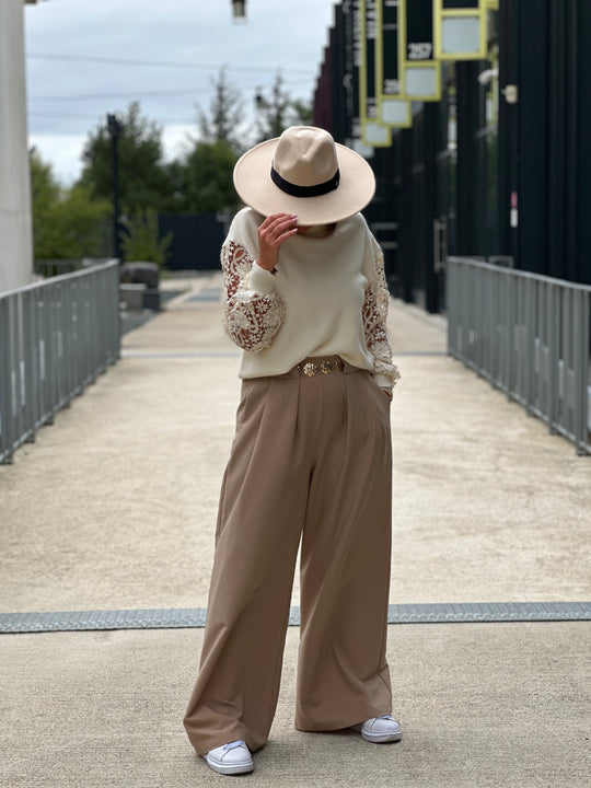 Pantalon palazzo pince Camel