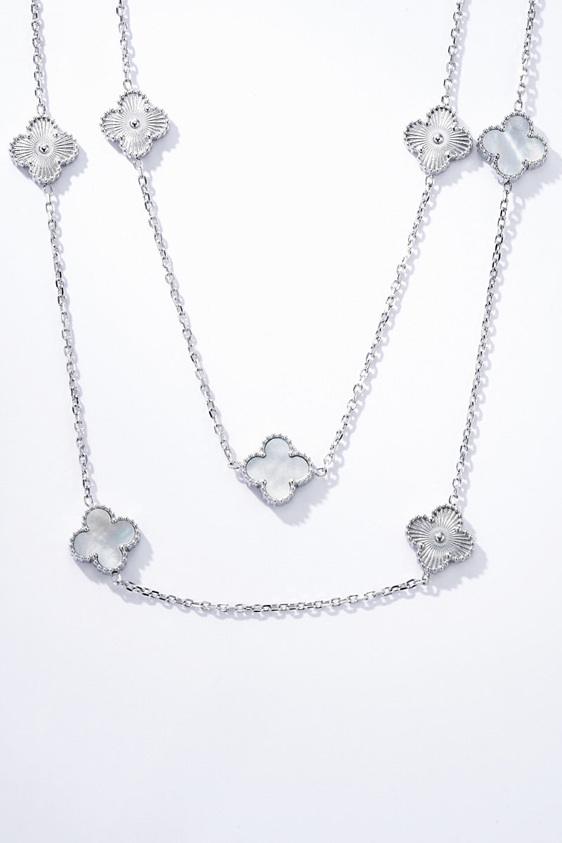 Collier argente double chaîne fleur