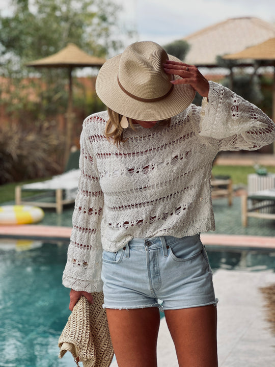 Pull crochet écru