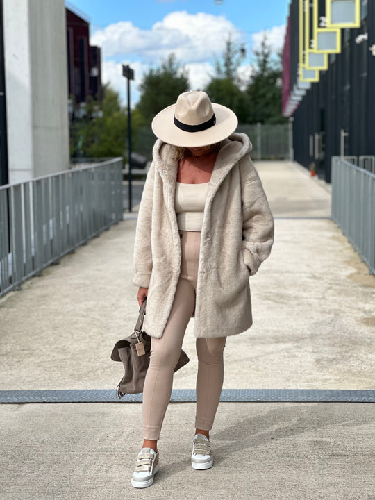 Veste fourrure mi longue Viviane beige