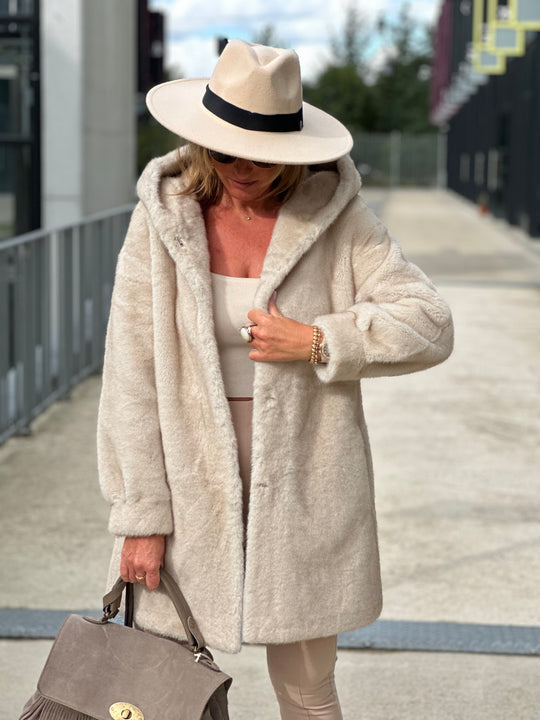 Veste fourrure mi longue Viviane beige