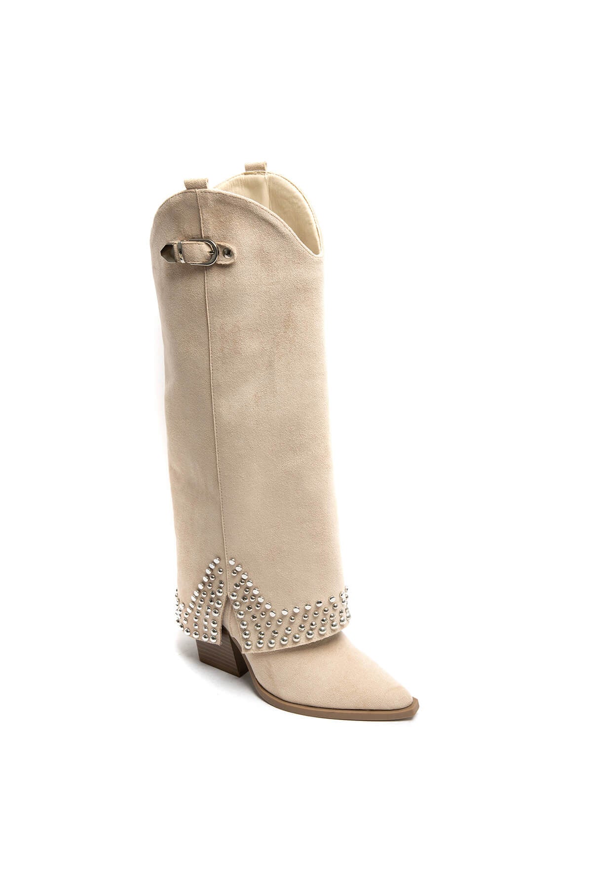 Boots daim cloute fentes en Beige