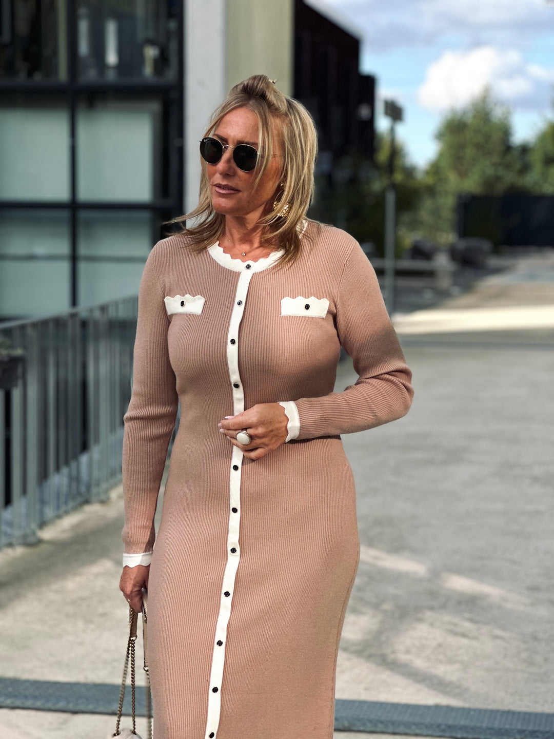 Robe mi-longe maille Margaux Camel