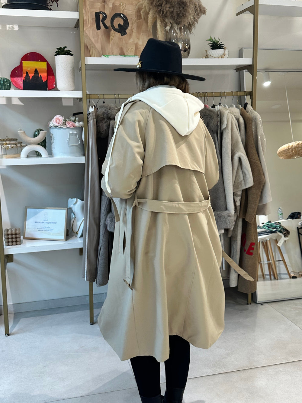 Trench-coat imperméable beige capuche beige