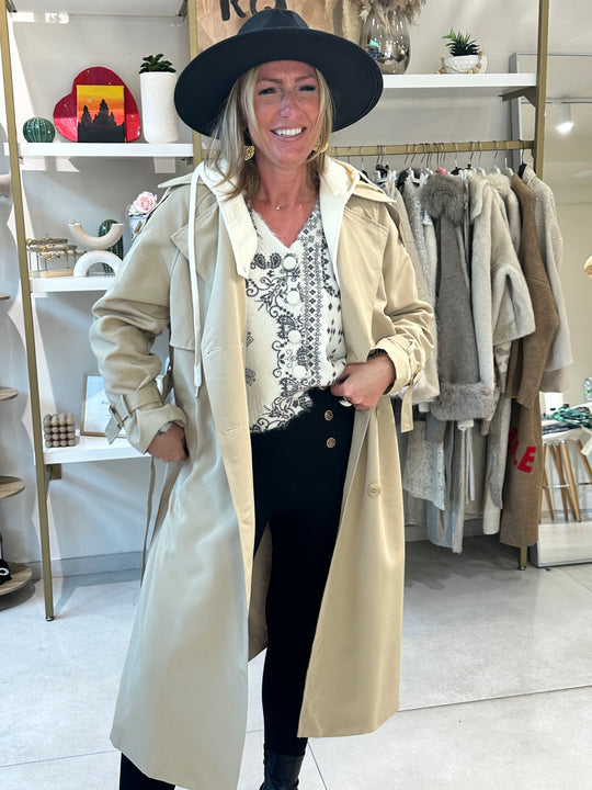 Trench-coat imperméable beige capuche beige