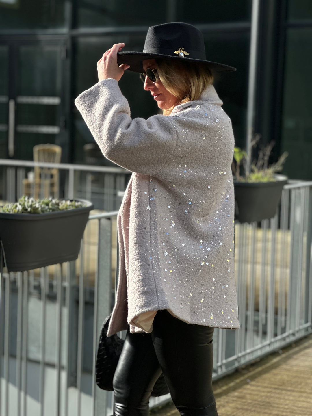 Manteau laine aux strass beige