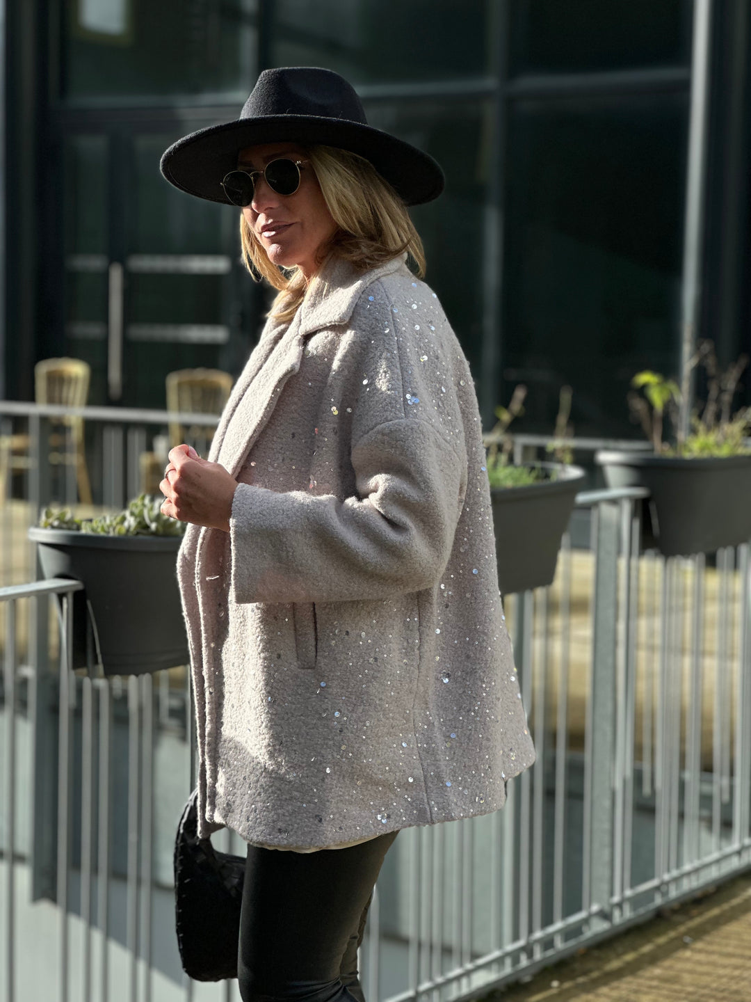 Manteau laine aux strass beige