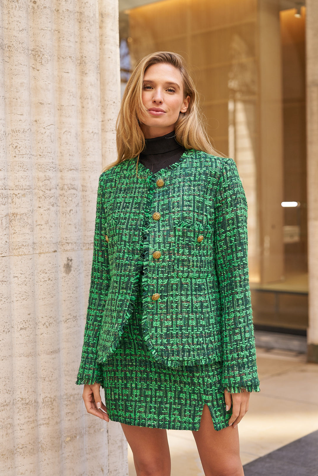 Veste tweed droite Vert Mia