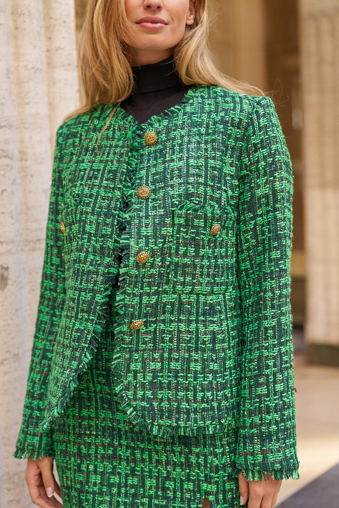 Veste tweed droite Vert Mia