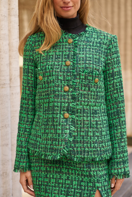 Veste tweed droite Vert Mia