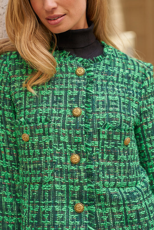 Veste tweed droite Vert Mia