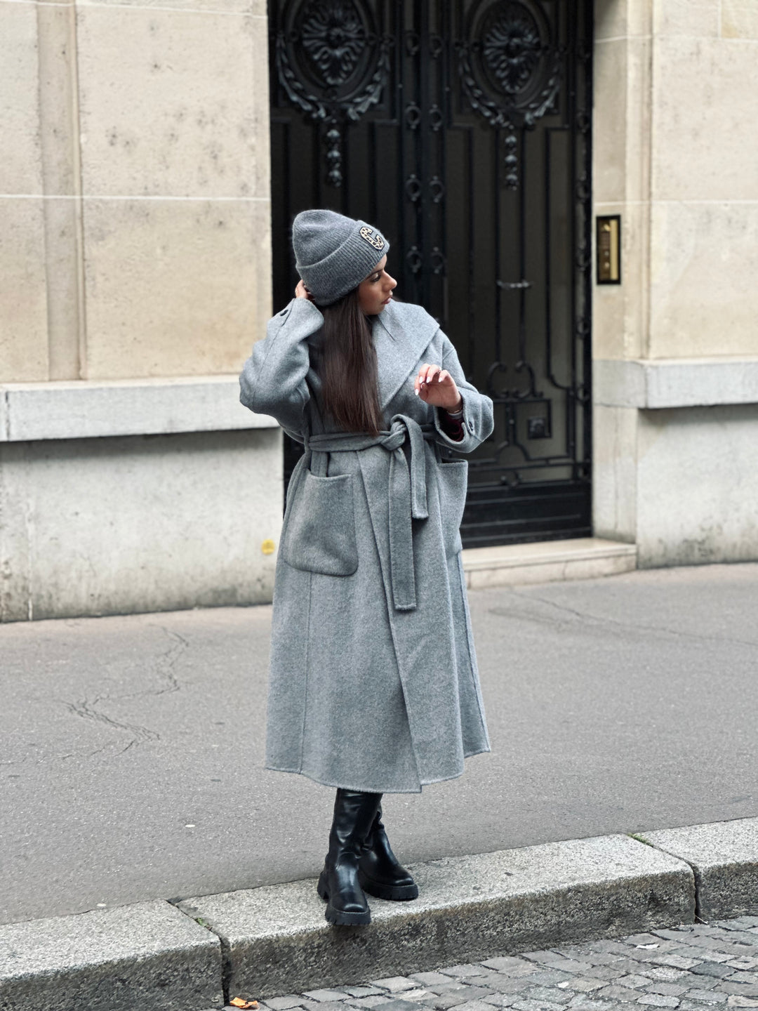 Manteau laine capuche gris Soso(2802)