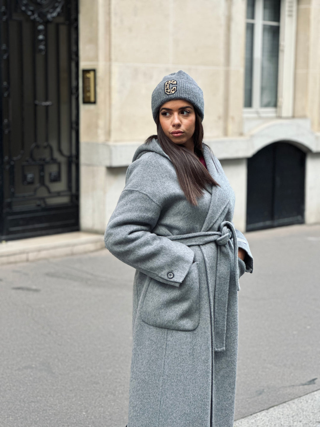 Manteau laine capuche gris Soso(2802)