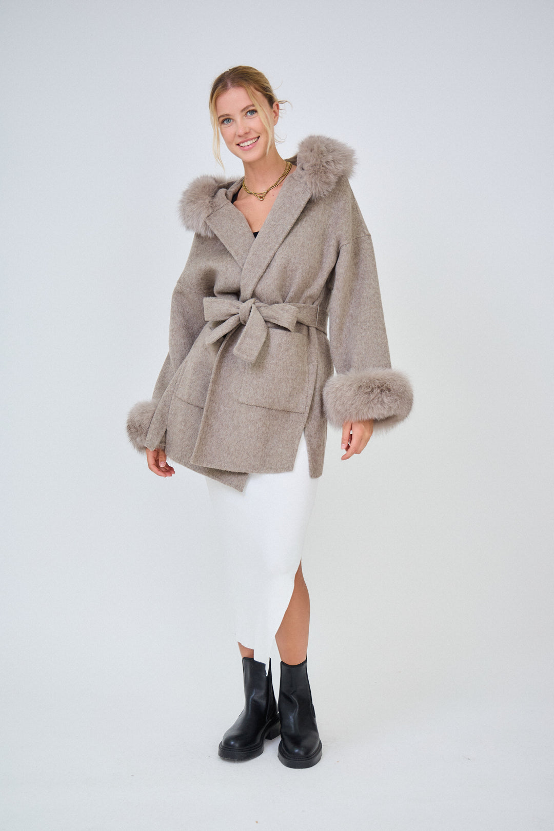 Manteau Veronica version Court Taupe