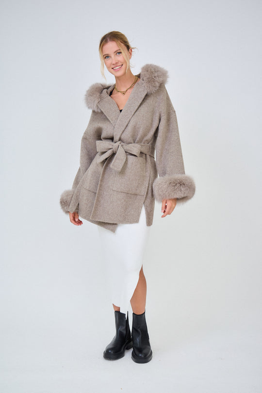 Manteau Veronica version Court Taupe