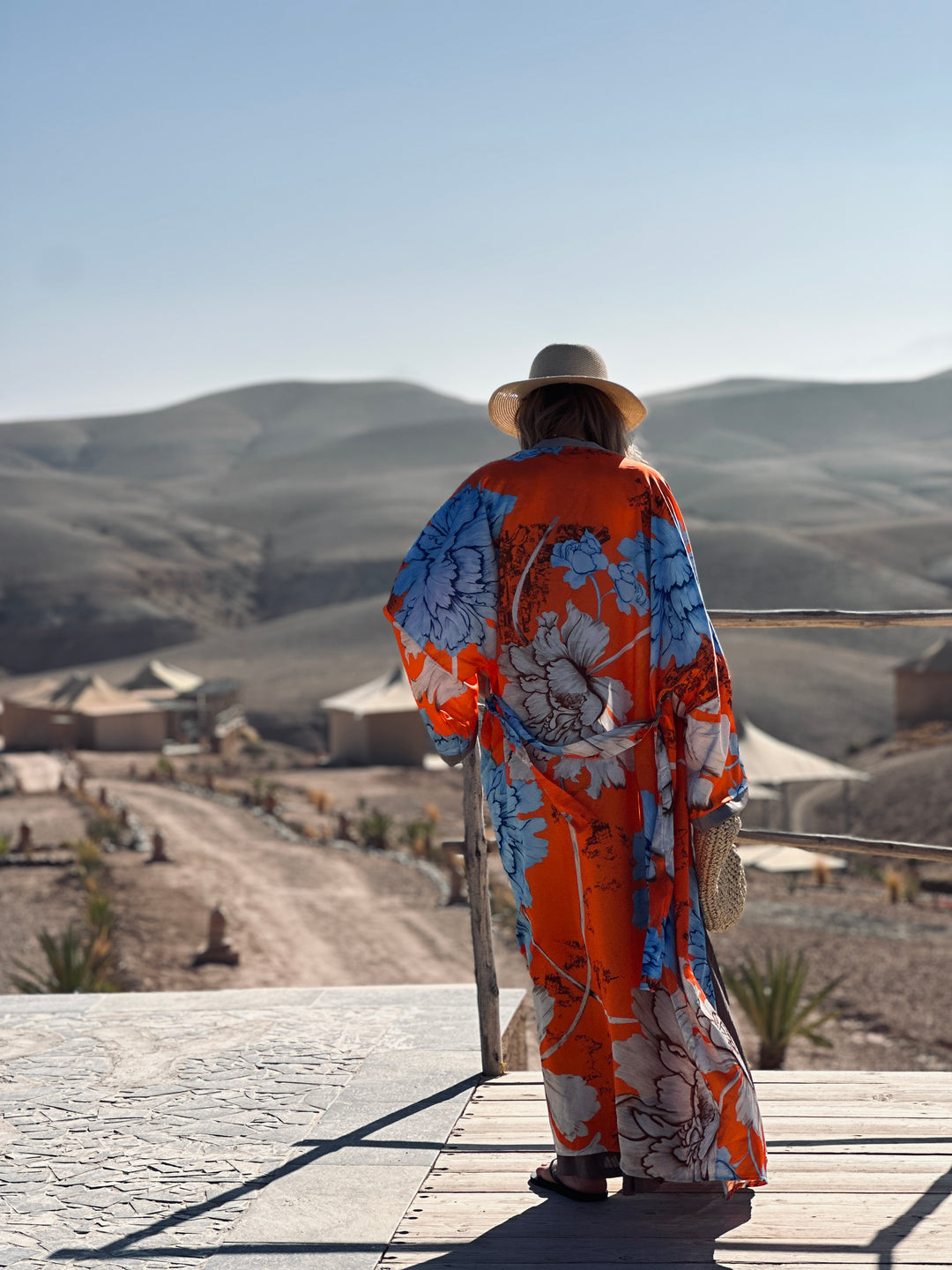 Kimono imprimée fleuri orange