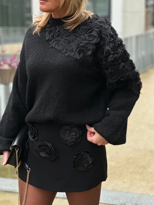 Pull épaulette fleuri Noir(303)