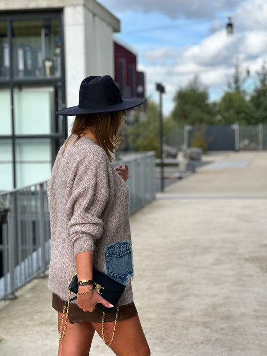 Gilet maille taupe poches jean